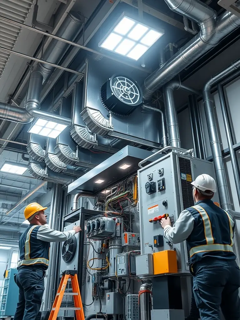 A high-resolution photograph showcasing a modern HVAC system with visible sensors and smart controls, highlighting its energy efficiency and integration with the Greensmart platform.