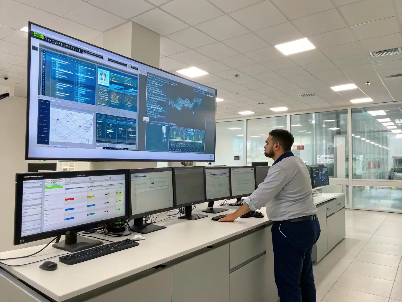 A technician using a tablet to monitor and manage building systems, illustrating the ease of use and real-time analytics provided by the Greensmart platform.
